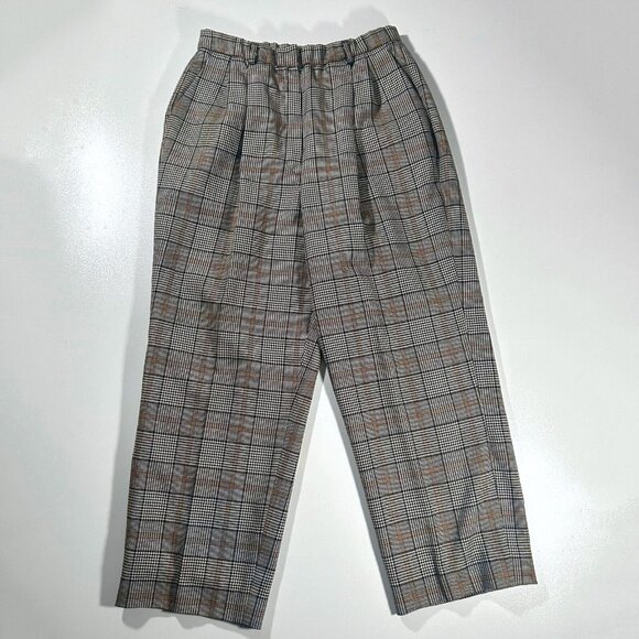 VINTAGE Pendleton PETITE Womens 14 Wool Wide Leg Pants 28x25 Gray Tartan Plaid - Picture 1 of 16